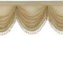 Waterfall Sheer Window Curtains Valance for Living Room - Tassels Swag Curtain Valance for Bedroom Rod Pocket Topper Curtains (Beige, W89 Inch)
