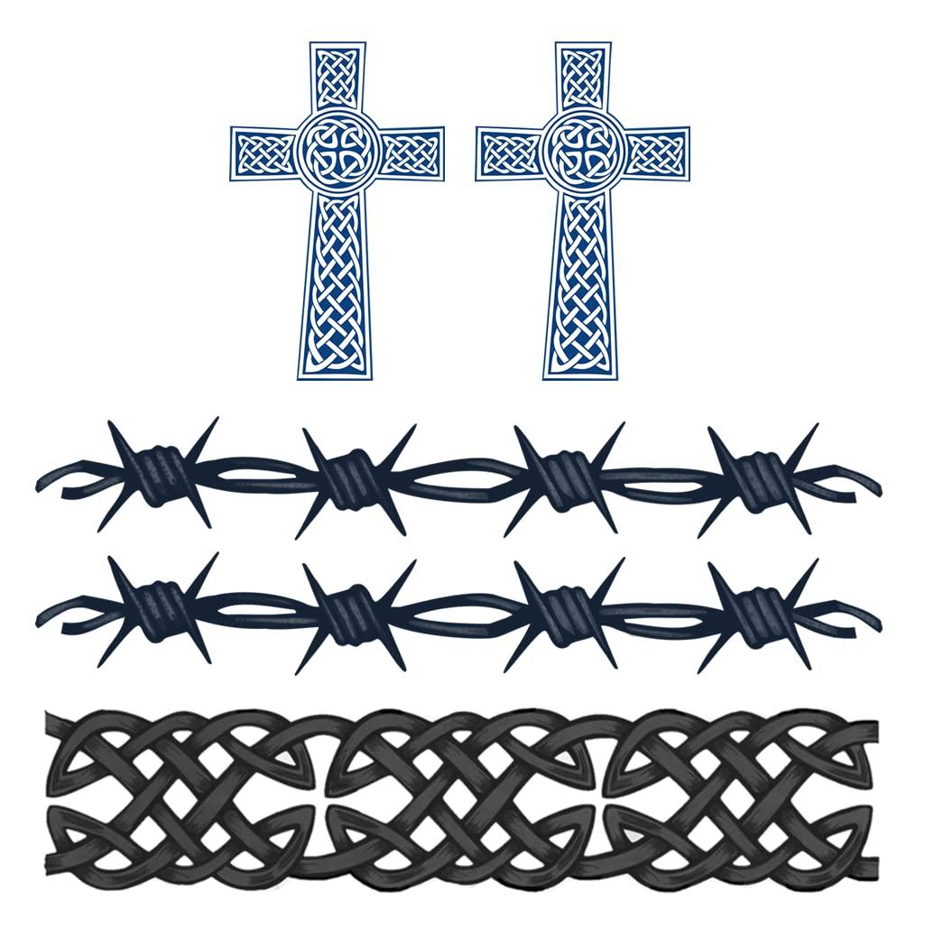 Set of 5 x Semi Permanent temporary Tattoo Waterproof Lasts 1-2 weeks Celtic Christian Cross barbed wire tribal arm band