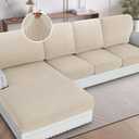 H.VERSAILTEX 2025 New Sectional Couch Covers 8 Pieces Stretch Sofa Covers for Sectional Sofa Set Separate L Shaped Couch Cover for Both Left/Right Couch (Seat and Back: 1 Chaise + 3 Sofa, Natural)