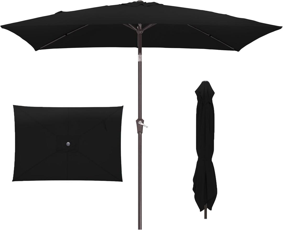JEAREY 6.5x10 ft Rectangular Patio Umbrellas Rectangle Outdoor Umbrella with Push Button Tilt and Crank, Market Table Umbrella 6 Sturdy Ribs UV Protection for Poolside Garden Backyard Deck, Black