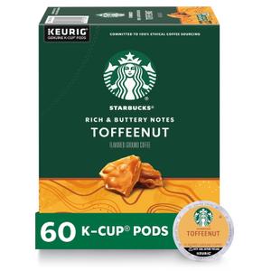 Starbucks K-Cup Coffee Pods, Flavored Hot or Iced Coffee, Toffeenut, 60 Keurig Pods (EXP 05/16/30)