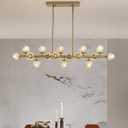MOOONIHCE 16 Lights Rectangle Chandelier, Mid Century Globe Chandeliers with Clear Glass Shades, Gold Linear Pendant Ceiling Light Fixture for Dining Room Kitchen Island, Living Room