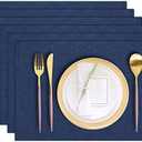 LANDVIEW Cloth Placemats Set of 6, Cotton Linen Blend Machine Washable Durable Linen Table Mats, Heat Resistant Placemats Wrinkle Free Place Mats for Dining Table, Easy to Clean (Navy Blue, 6)