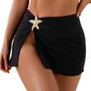 RoseSeek Women's Starfish Split Thigh Beach Skirt Skinny Vacation Bathing Suit Cover Up Skirts with Charm (M)