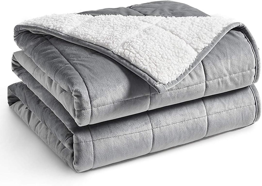YnM Sherpa Weighted Blanket (Light Grey, 50''x60'' 10lbs) Ultra Fuzzy & Cosy Sherpa Weighted Blanket Throw, Cosy & Relaxing Blanket, Home Decor Piece …