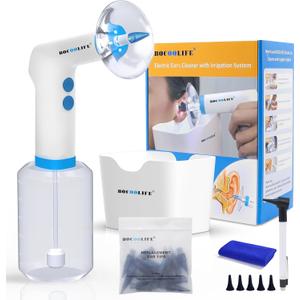 BOCOOLIFE Electric Ear Wax Removal Kit – Water Flushing Irrigation System Ears Flush Cleaner Powered with 4 Pressure Settings, Safe & Effective Ear Cleaning Kit, Includes 30 Tips, Basin