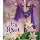 4 x He is Risen Spring Easter Small Garden Flag Vertical Double Sided Burlap Welcome Farmhouse Yard Outdoor Decoration 12 x 18 Inches