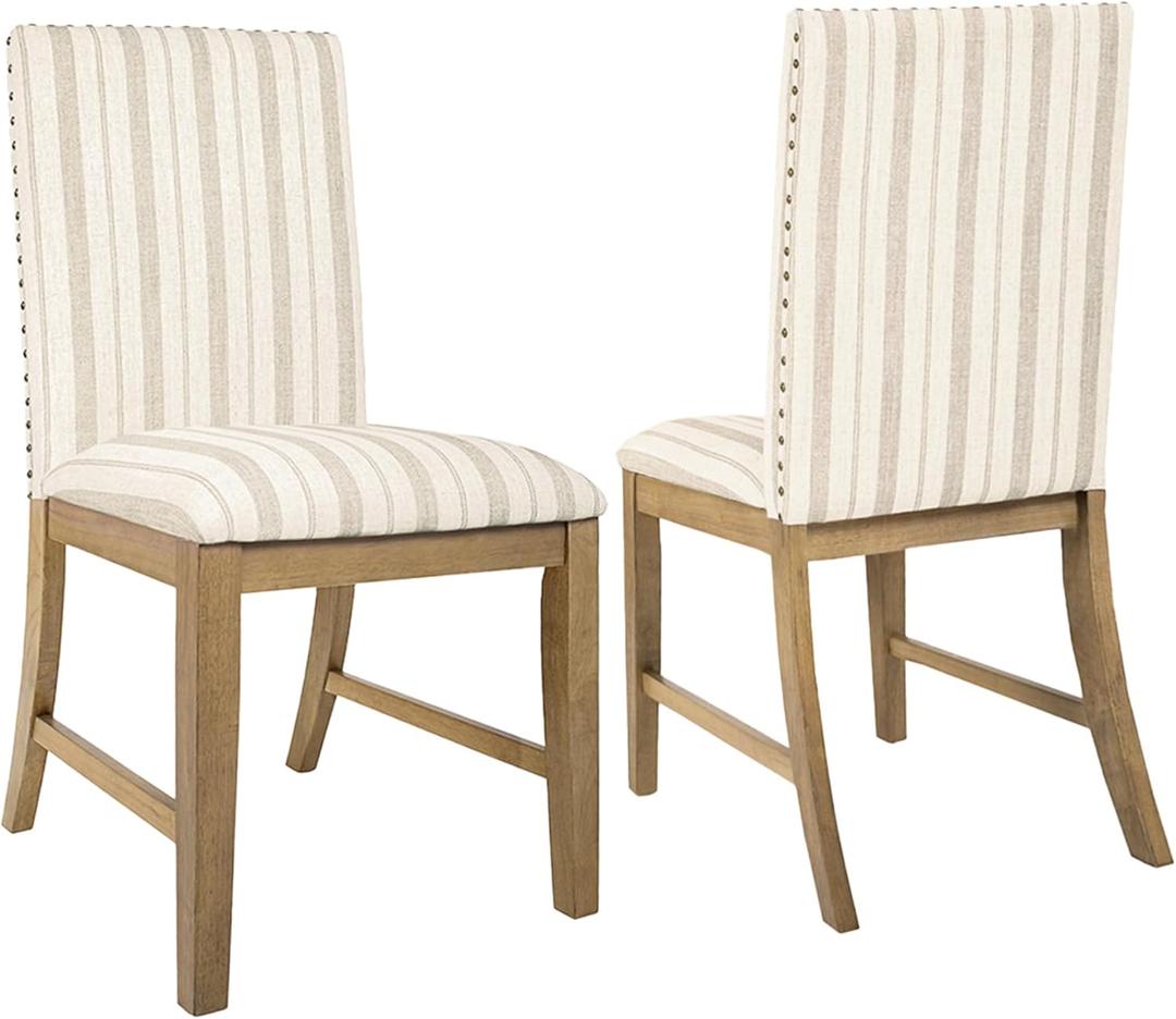HomePop Upholstered Wood Apron Dining Chair - Taupe Stripe (Set of 2)