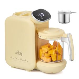 Chefhandy Baby Food Maker, 5 in 1 Baby Food Processor with Stainless Steel Steaming Basket, Baby Puree Maker with Steamer, Blender,Bottle Warmer Function,Auto Cooking & Grinding,Touchscreen (Yellow)