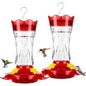 Hummingbird Feeders for Outdoors Hanging, BOLITE Glass Hummingbird Feeder, 4 Bee Guard Feeding Ports, Built-in Ant Moat, Leak Proof, 15 Ounces, Stars Decor, Red, 2 Pack, Gifts for Women Men