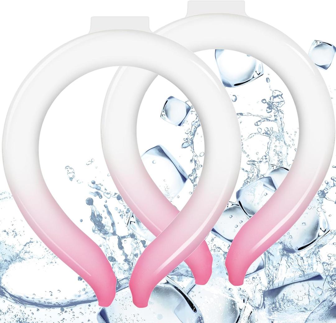 2PCS Neck Cooling Tube, Reusable Ice Neck Cooler Ring, Wearable Body Cooling Tube for Summer Hot Weather, Ice Collar for Outdoor Indoor Activities Relief for Hot Flashes (Pink)