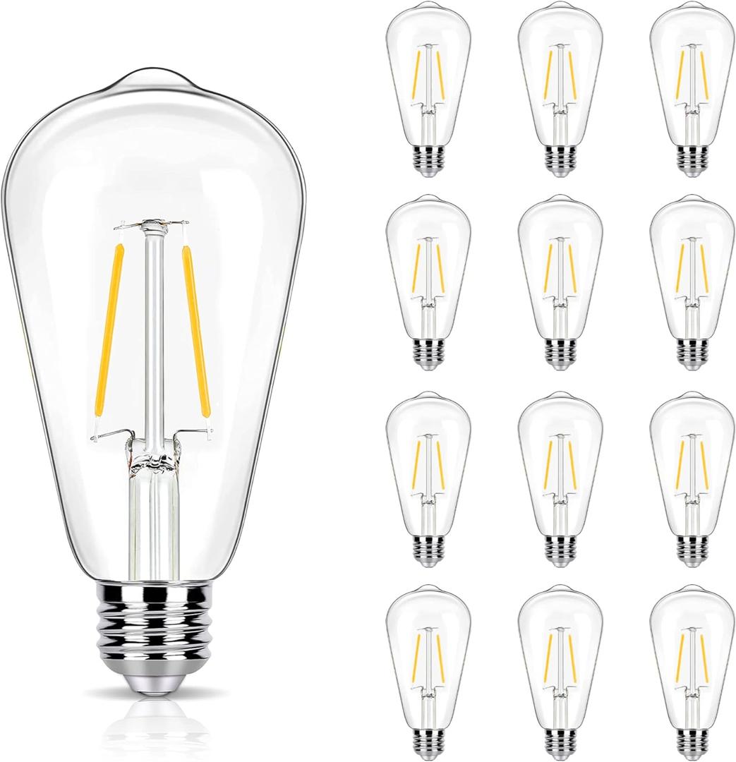 12 Pack 2W LED Edison Bulbs, 25 Watt Light Bulbs Equiv, 2700K Soft Warm with E26 Standard Base, LED ST19 Low Watt Light Bulbs, Not-dimmable, 120V