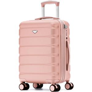 Flight Knight 22x14x9 Expandable Carry On Hardside Suitcase TSA Lock USB C Port Lightweight Luggage Silent Double Spinner Wheels Maximum Overhead Carry-On Bag For American United Approved Pink
