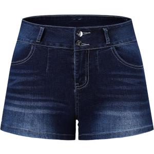 THUNDER STAR Women Mid Rise Ripped Stretchy Jeans Shorts Frayed Raw Hem Casual Denim Shorts, L