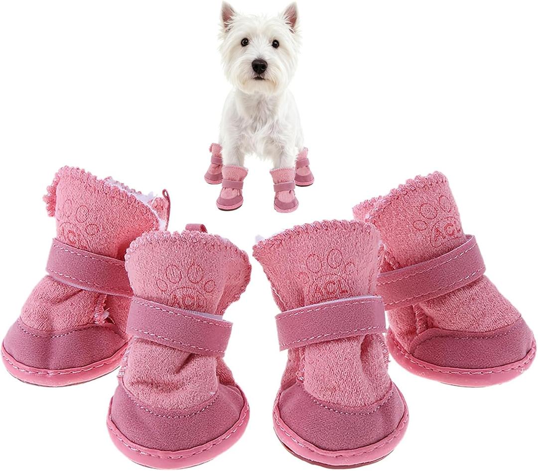 GabeFish Puppy Cute Cozy Warm Anti Slip Winter Boots for Small Medium Dogs Pets Cats Thicken Fleece Snow Shoes Pink Small (Label: 2)