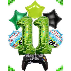 8Pcs Video Game Green Pixel Miner Themed Party Decorations, 40 Inch Large MIning Number 11 Balloons Birthday Party Decorations for Kids' 11th Birthday Anniversary Party