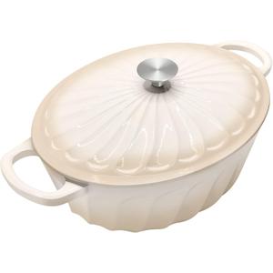 Enameled Oval Dutch Oven Pot with Lid, 7 QT Cast Iron Dutch Oven with Dual Handles for Cooking, Bread Baking, Frying, Non-stick Enamel Coated Oven (Caramel White)