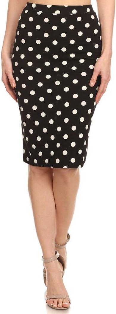 Women's Casual and Formal Polk-Dot Print High Wiasted Pencil Skirt Made in USA (Medium, Black-white)