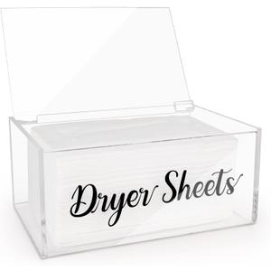 Acrylic Dryer Sheet Dispenser with Hinged Lid, Clear Rustic Farmhouse Style Dryer Sheet Container Storage Box for Laundry Room Organization, Laundry Softener Dispenser, Home Laundry Room Decorations