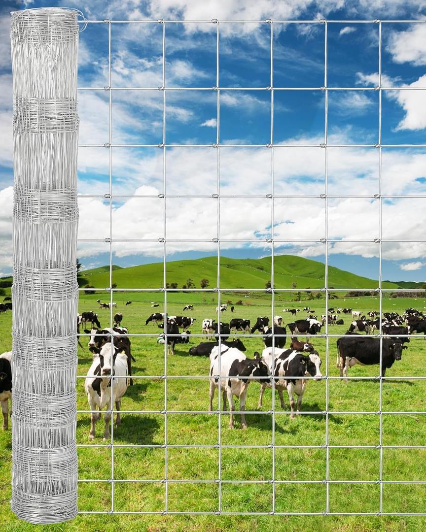 Farm Fence, 5Ft x 328Ft Galvanized Wire Fencing, Goat Cattle Deer Livestock Fence, Heavy Zinc Goat Fences for Goat Deer Yard Livestock Protection