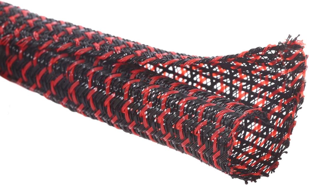 Alex Tech 25ft - 1/2 inch Cord Protector Wire Loom Tubing Cable Sleeve Split Sleeving For USB Cable Power Cord Audio Video Cable  Protect Cat From Chewing Cords - Blackred