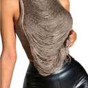 SOLY HUX Women's Fringe Trim Crop Tank Top Sleeveless Crew Neck Going Out Party Tops (Large)