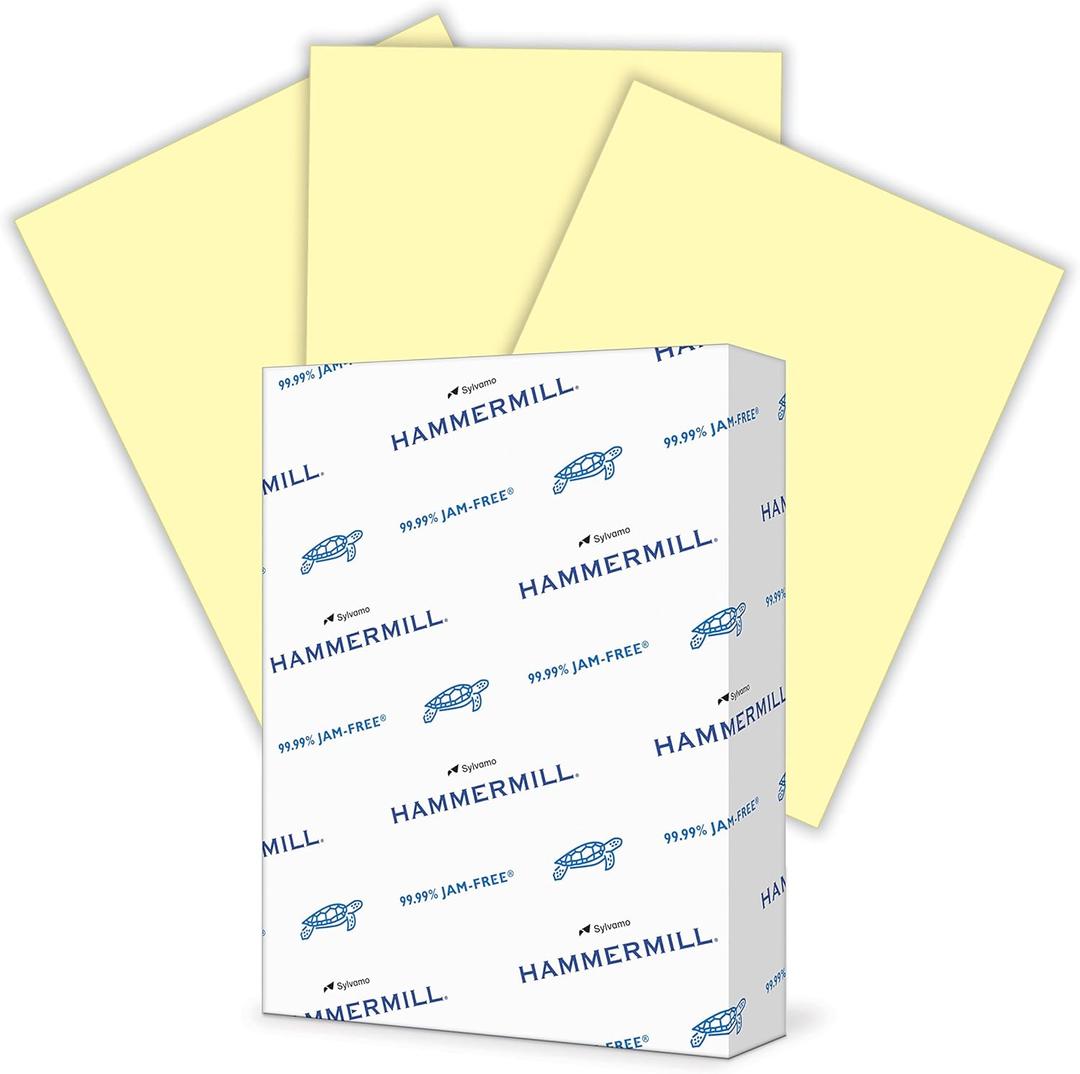 Hammermill Canary Colored 20lb Copy Paper, 8.5x11, 1Ream, 500 Total Sheets, Made in USA, Sustainably Sourced From American Family Tree Farms, Acid Free, Pastel Printer Paper, 103341R