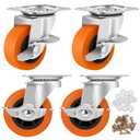 Caster Wheels, 3 Inch Casters Set of 4, Heavy Duty Caster with Brake, Locking Castors with Polyurethane Wheel, Plate Swivel Castor Wheels for Furniture Carts, Workbench Casters