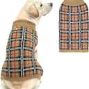 PUPTECK Dog Sweaters for Large Medium Small Dogs - Fall Classic Plaid Style Puppy Holiday Winter Coat Clothes Warm (M/L - Chest 25", Back 18", Cream)