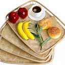 PEMAR Set of 4 Bamboo Wicker Serving Trays for Foods & Drinks, Rectangular Breakfast Lap Trays with Handles Wooden Decorative Platters for Coffee Table, Bed Eating