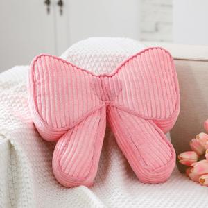SmoothNovelty Pink Bow Pillow 12'' Coquettish Bow Shaped Decorative Pillows Soft Corduroy Pink Cushion for Girls Women Room Bed Sofa Couch Aesthetic Home Decor Gift