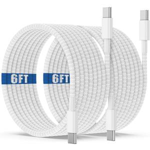 USB C to C Charging Cable 6ft, 60W Fast Type C to C Charger Cord Long for Apple iPhone 17 Pro Max/17 Air/16 Pro Max/15 Plus, MacBook Pro 2021/2020/2019,iPad 12.9/11 inch/Mini/Air 5/4,Samsung Galaxy