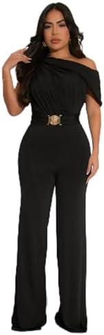 HWP Women's Dressy Jumpsuits Summer Casual Sleeveless Off Shoulder Wide Leg Long Pant Romper, XXL