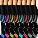 CHARMKING Compression Socks for Women & Men Circulation (8 Pairs) 15-20 mmHg is Best Support for Athletic Running,Hiking (Large-X-Large, 14 Red/Yellow/Blue/White/Blue)