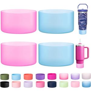 LONPARRY 4-Pack Silicone Boot for Stanley Cup 40 30 OZ, Boots for Stanley Cups Accessories 40 30OZ,Non-Slip Rubber Bottom Protector Cover,Noise Reduction Sleeve for Quencher H2.0 / IceFlow 20oz 30oz (2 Clear Fuchsia+2 Clear blue)