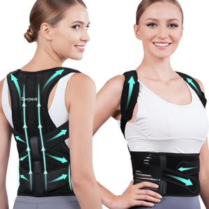 Posture Corrector for Women and Men, Full Back Brace Support with Adjustable Shoulder Straps, Shoulder and Back Straightener Posture Correction, Upper and Lower Back Pain Relief (Black, Large)