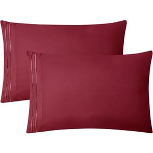 Clara Clark Pillow Cases King - Ultra Soft Pillow Cover, Lightweight Microfiber Pillow Cases Set of 2 - Envelope Closure Pillowcases, Burgundy Red.