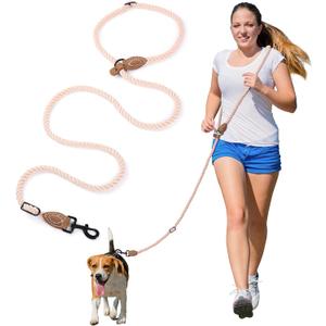 Mile High Life Hands Free Dog Leash, Crossbody Waist Leash with Genuine Leather Connection, Multifunctional Adjustable Slip Lead for Dog Walking Running (Light Brown, 7FT)