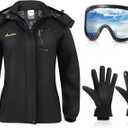 Geyoga Women's Waterproof Ski Jacket Winter Snow Coat Mountain Windbreaker Jacket with Ski Goggles Winter Gloves Waterproof (X-Large)