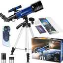 Telescope for Kids & Adults, 70mm Aperture 360mm Refractor (15X-150X) Telescope for Astronomy Beginners, Portable Travel Telescopes with Phone Adapter & 2 Eyepieces