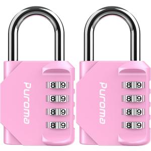 Puroma 2 Pack Combination Lock for Locker 4 Digit Outdoor Waterproof Padlock for School, Gym, Sports, Fence, Toolbox, Gate, Case, Outdoor, Hasp Storage (Pink)