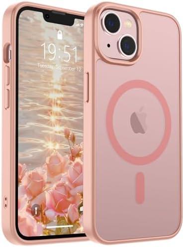 SUPFINE Magnetic for iPhone 14 Case & iPhone 13 Case (Compatible with MagSafe) (Military Grade Drop Protection) Slim Translucent Matte Shockproof Phone Cover, Pink