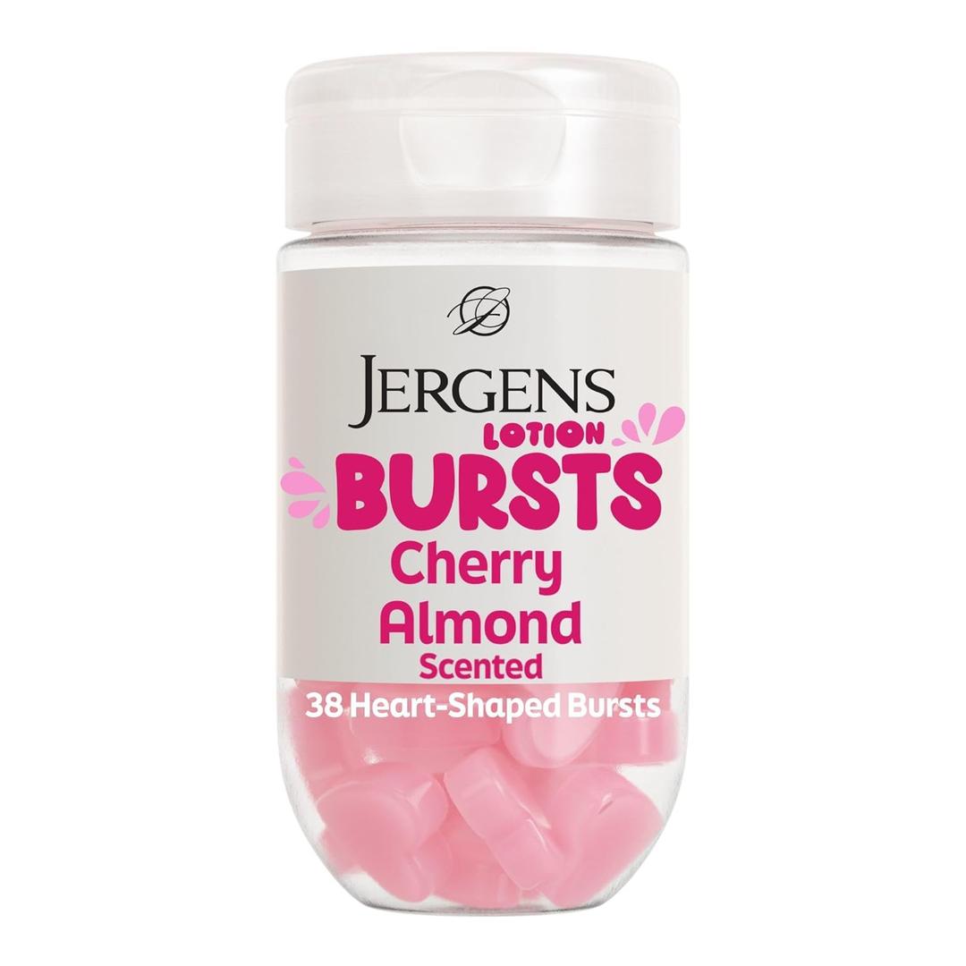 Jergens Cherry Almond Lotion Bursts, Squishy Heart-Shaped Moisturizer Bursts, Lotion Gifts for Teens, 38 Ct