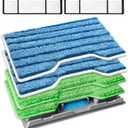KEEPOW Reusable Replacement Pads Compatible with Shark Vac Mop VM252 VM200 VC205 VM250 /QM250 VM190 VM200P12, Washable Vacuum Mop Pad Refills, Upgraded Design of Dirt Chamber (1+2+2+2 Pads) (Green&Blue, 1+2+2+2 Pack)