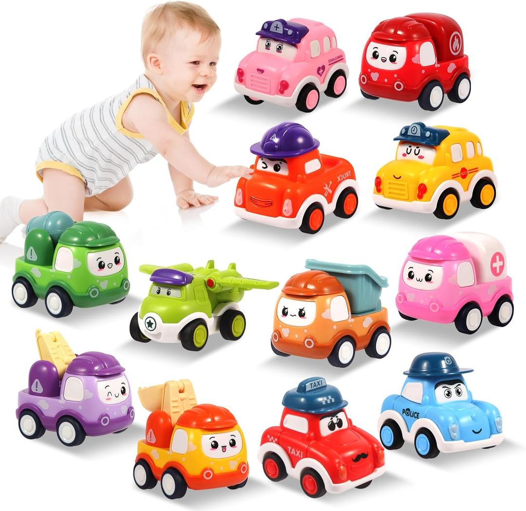 12 Pcs Pull Back Cars Set Toys for 1 2 3 Year Toddlers, Baby Car Toys for 12-18 Months, Construction Vehicle Racing Car Set, Baby Toys for 1 2 Year Old Boy, 1st Birthday Gift for 1 2 3 Year Old Boys