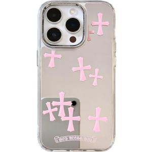 Fits iPhone 15 Pro Max Case Bless Cross Phone Case for iPhone 14 Shockproof Protective Cases Mirror Phone Case (Pink, 13ProMax)