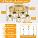 Baocuz 5-Light Semi Flush Mount Ceiling Light, Gold Kitchen Lighting Fixtures Ceiling with Metal Shade, Hallway Light Fixtures with Mini Cage for Entryway, Bedroom, Living Room