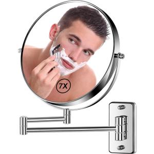 8 Wall Mounted Magnifying Makeup Mirror 1X/7X Wall Mount Mirror Swing Arm Two-Sided 360 Swivel Bathroom Shaving Mirror for Men and Women in Hotel/Home, Chrome