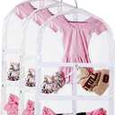 3 Packs Clear Kids Dance Costume Garment Bags,Garment Bag 35 Inch for Dance Competitions,Foldable Travel Storage Cover Bag with 3 Zipper Pockets (White)