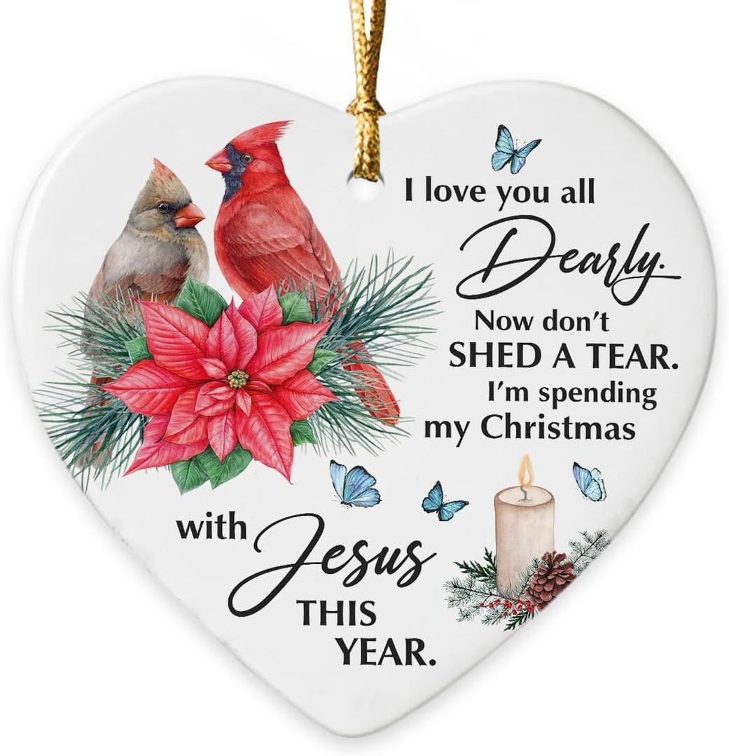 Sorry for Your Loss Gifts - Remembrance Gifts Christmas Decorations for Tree, Memorial Gift for Loss of Mom, Daughter, Father, Friend, Cardinal Heart-Shaped Ceramic Christmas Ornaments 2025,